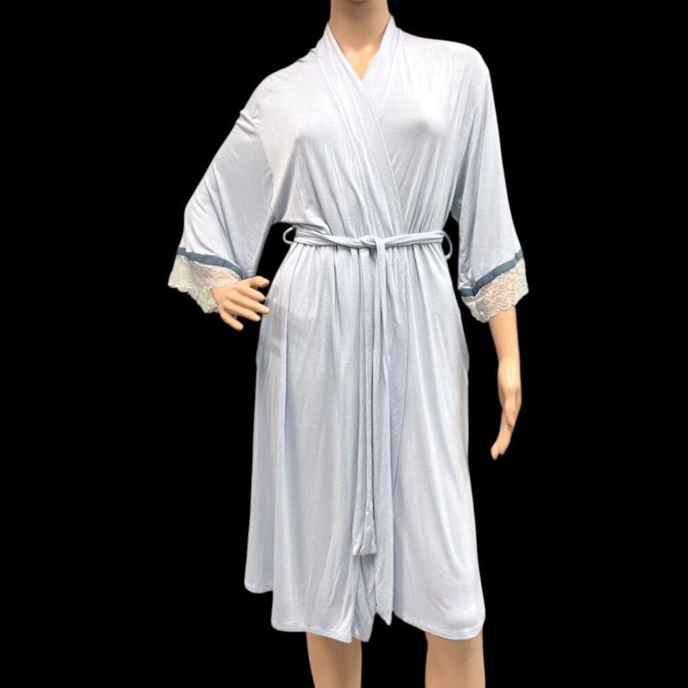 A PEA IN THE POD Knee Length Maternity Robe Powder Blue Sz SMALL